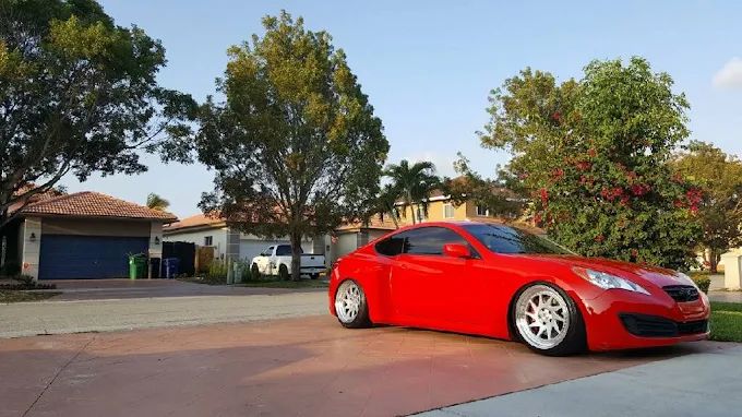 Lowered Genesis Coupe after suspension work